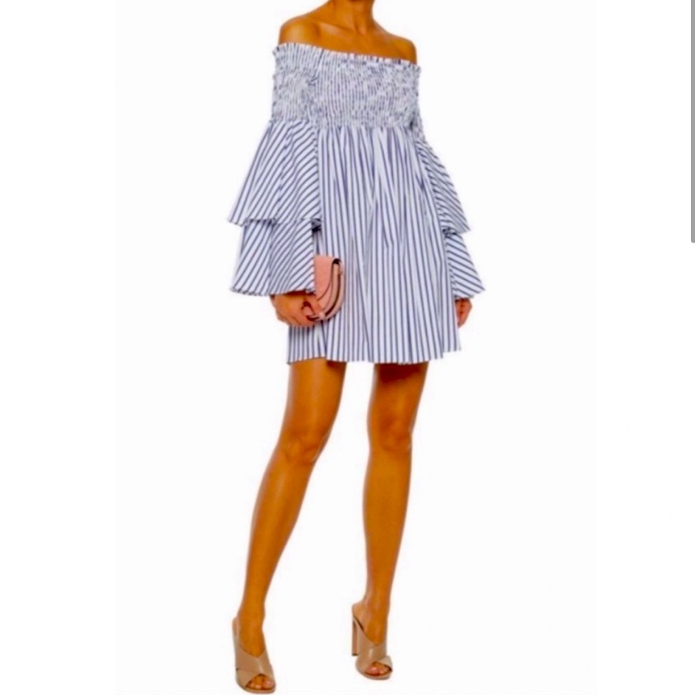 Caroline Consta Appolonia Stripped off shoulder dress L NWOT
